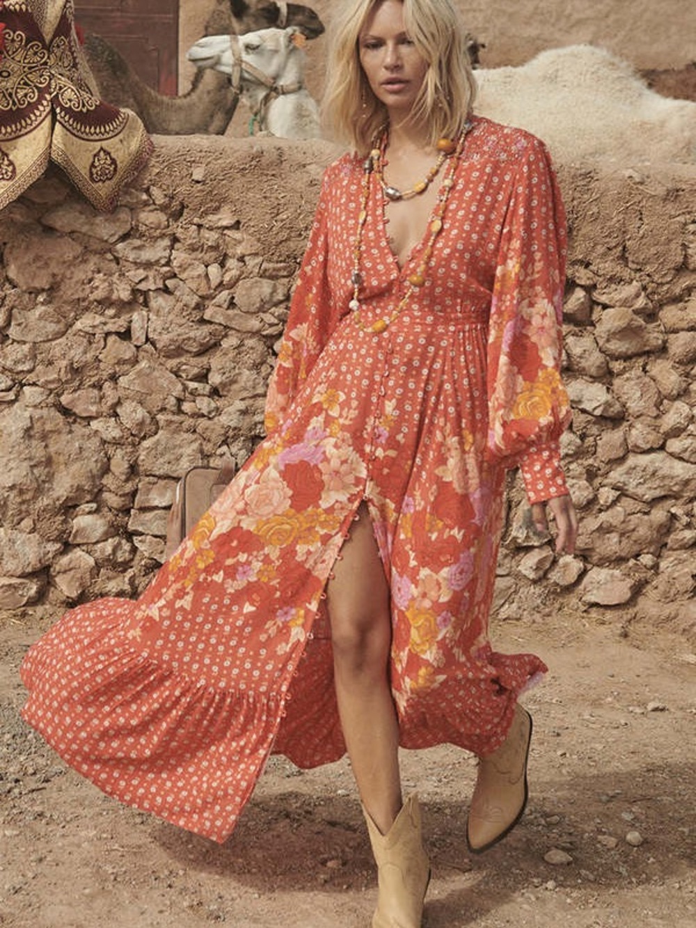 Spell Yellow Rose Gown Desert Rose Floral Boho Maxi Dress S